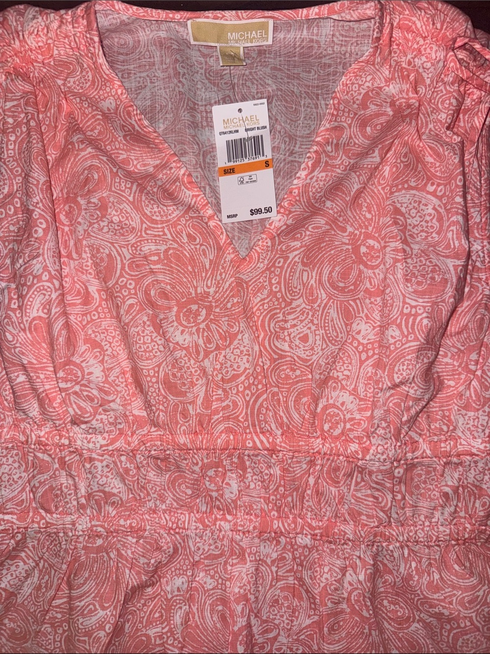 Michael Kors Coral Pink Paisley V-Neck Peplum Top - Picture 3 of 6